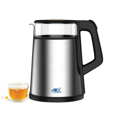 Anex Kitchen Appliances Kettle 1.5 Ltr Steel & Glass Body