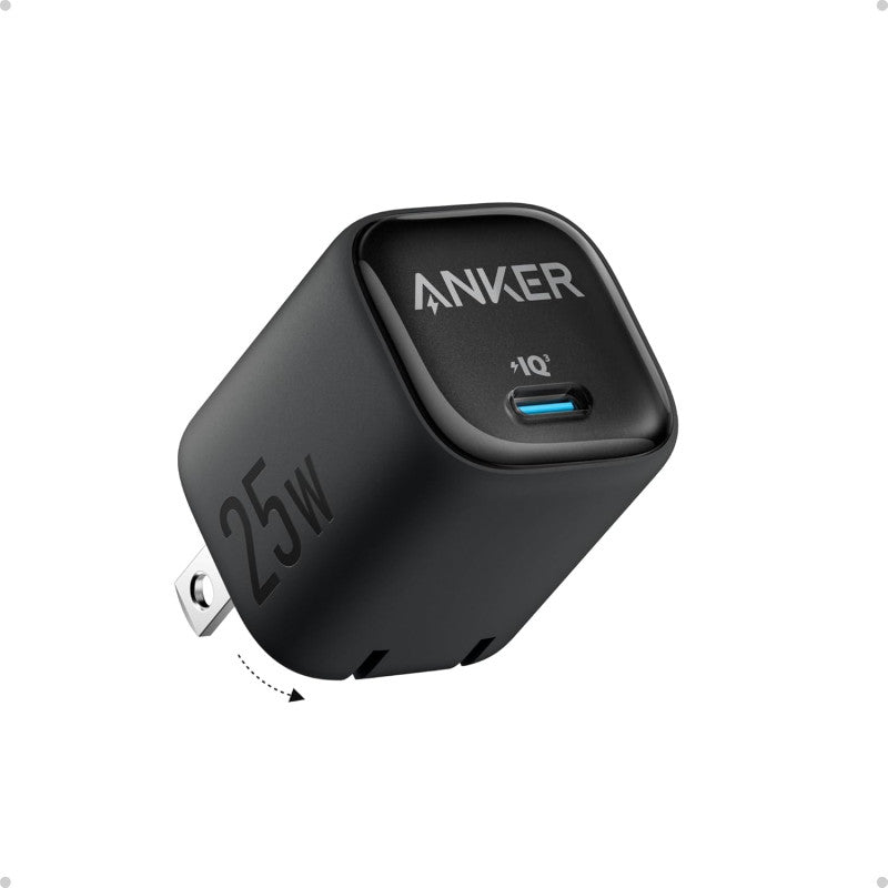 Anker 25W Usb‑C Fast Charger Compact size, PowerIQ 3.0 & PPS for Super Fast Charging, Foldable Plug, 2-Pin (US) – Black