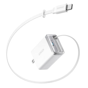 Anker Nano Charger 35w, Built-In Retractable Usb-C Cable, 35W Fast Charging, Dual Usb-C Ports, InstaCord Retractable Cable, ActiveShield 3.0 Protection, GaN Technology, Foldable Plug, 2-Pin (US) - White