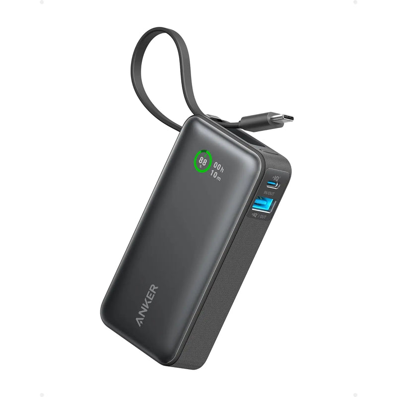 Anker Nano Power Bank 10,000mAh 30W – Built-In USB-C Cable – Black