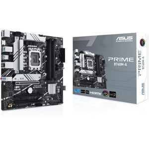 ASUS PRIME B760M-A LGA 1700 Micro-ATX Motherboard with PCIe 4.0, DDR5, two M.2 slots, Realtek 2.5Gb Ethernet, DisplayPort, Dual HDMI™, SATA 6 Gbps, rear USB 3.2 Gen 2, front USB 3.2 Gen 1 Type-C®, Aura Sync