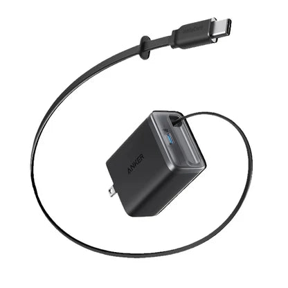 Anker Nano Charger 35w, Built-In Retractable Usb-C Cable, 35W Fast Charging, Dual Usb-C Ports, InstaCord Retractable Cable, ActiveShield 3.0 Protection, GaN Technology, Foldable Plug, 2-Pin (US) - Black