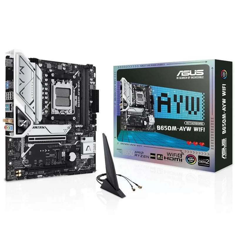 ASUS B650M-AYW WiFi AMD B650 Micro-ATX Motherboard with DDR5, PCIe 5.0 M.2 Support, HDMI, Realtek 2.5Gb Ethernet, Wi-Fi 6, Rear USB 10Gbps Ports, Front USB 5Gbps Type-C, SATA 6 Gbps