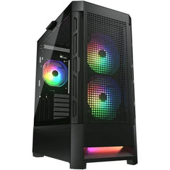 Cougar Airface RGB E-ATX Mid Tower PC Case, Tempered Glass, Mesh Front Panels, Up to 280mm Radiator Support, Pre-Installed ARGB Fans, LED Strip – Black