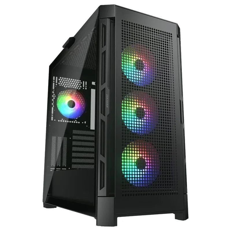 Cougar Duoface Pro RGB E-ATX Mid Tower PC Case, Tempered Glass, Two Distinctive Front Panels: Mesh & RGB, Up to 360mm Radiator Support – Black