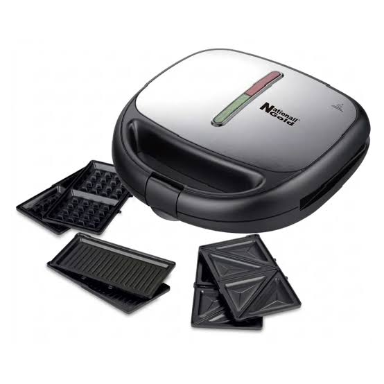 National Gold NEW 3 IN 1 SANDWICH WAFFLE AND GRILL MAKER STEEL BLACK 800 WATT