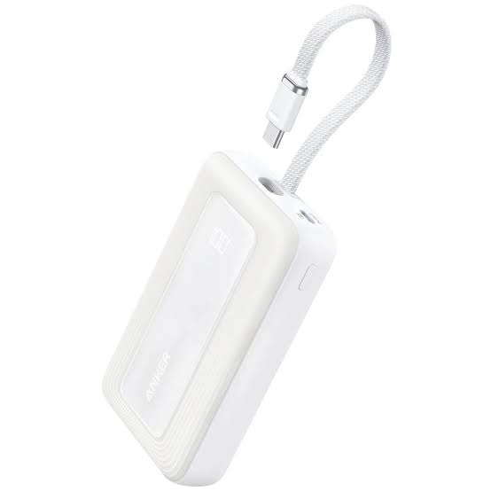 Anker Zolo Power Bank 10,000mAh 30W – Built-In USB-C Cable – White