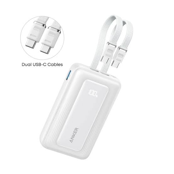 Anker Zolo Power Bank 10,000mAh 35W – Built-In Dual USB-C Cables – White