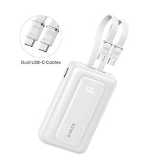 Anker Zolo Power Bank 10,000mAh 35W – Built-In Dual USB-C Cables – White