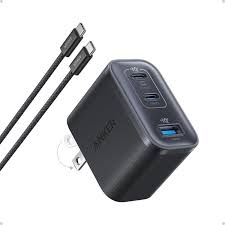 Anker Nano Charger (70w, 3 Ports) with Usb-C Cable, 2× Usb-C + 1× Usb-A, Fast Charging, ActiveShield Safety - Black