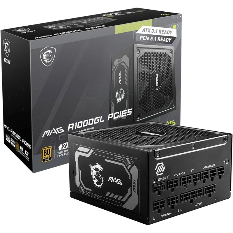 MSI MAG A1000GL PCIE5 – ATX 3.1 & PCIE 5.1 Ready – Full Modular – 80 Plus Gold Certified 1000W Gaming Power Supply (Copy)