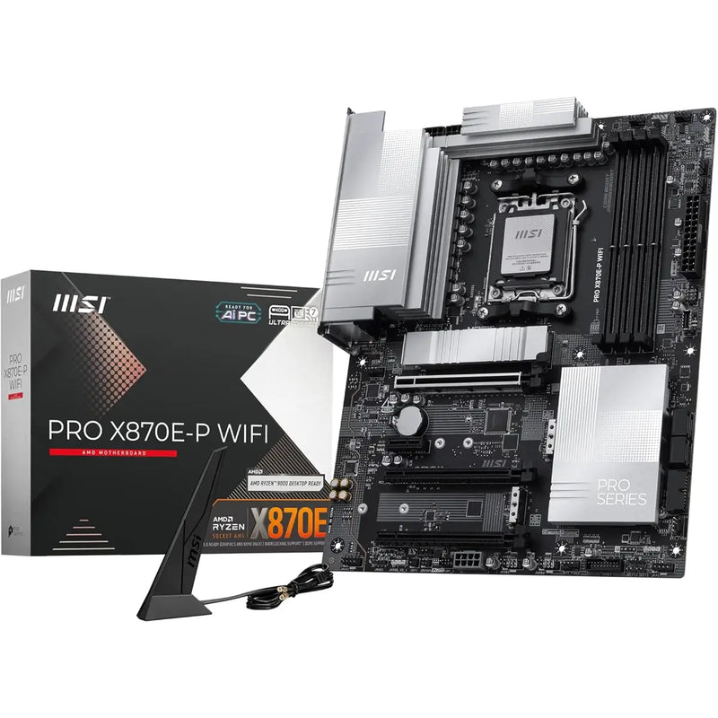 MSI Pro X870E-P WiFi Motherboard, ATX – Supports AMD Ryzen 9000/8000/7000 Processors, AM5-60A SPS VRM, DDR5 Memory Boost (8200+ MT/s OC), PCIe 5.0 x16 & 4.0 x16, M.2 Gen5, Wi-Fi 7, 5G LAN