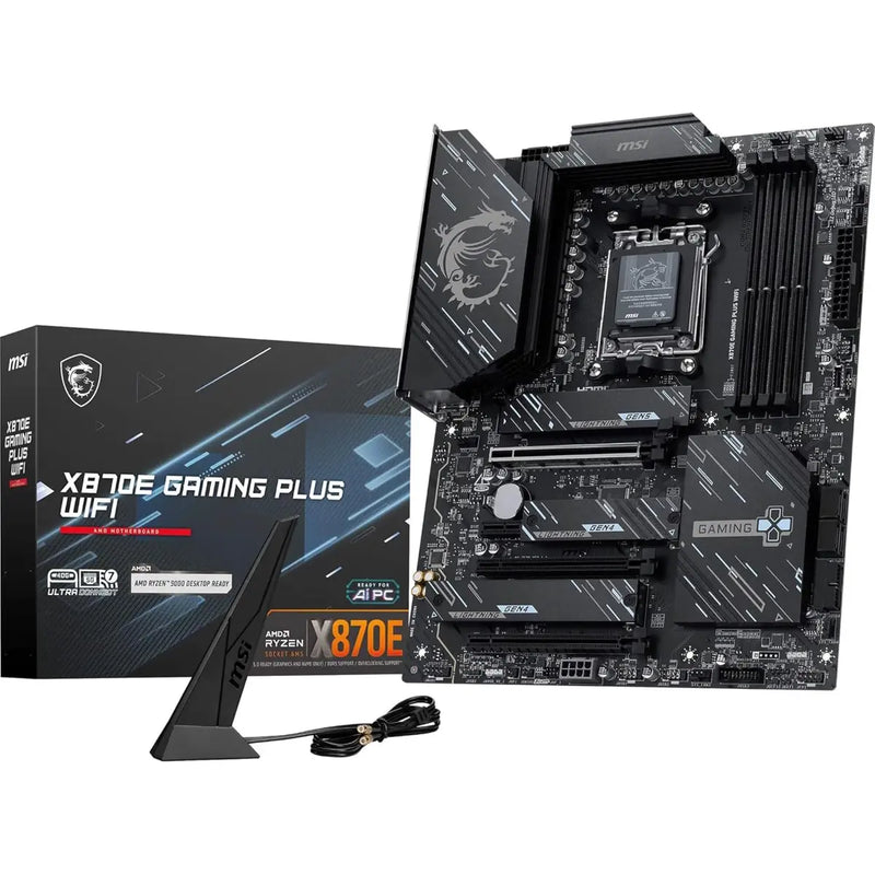 MSI X870E Gaming Plus WiFi Motherboard, ATX – Supports AMD Ryzen 9000/8000/7000 Processors, AM5-60A SPS VRM, DDR5 Memory Boost 8200+ MT/s (OC), PCIe 5.0 x16 & 4.0 x4, M.2 Gen5, Wi-Fi 7, 5G LAN
