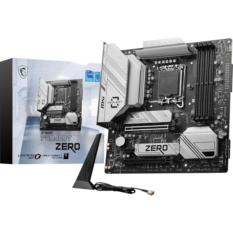 MSI B760M PROJECT ZERO Intel Motherboard, LGA 1700 Socket, DDR5, WiFi 6E